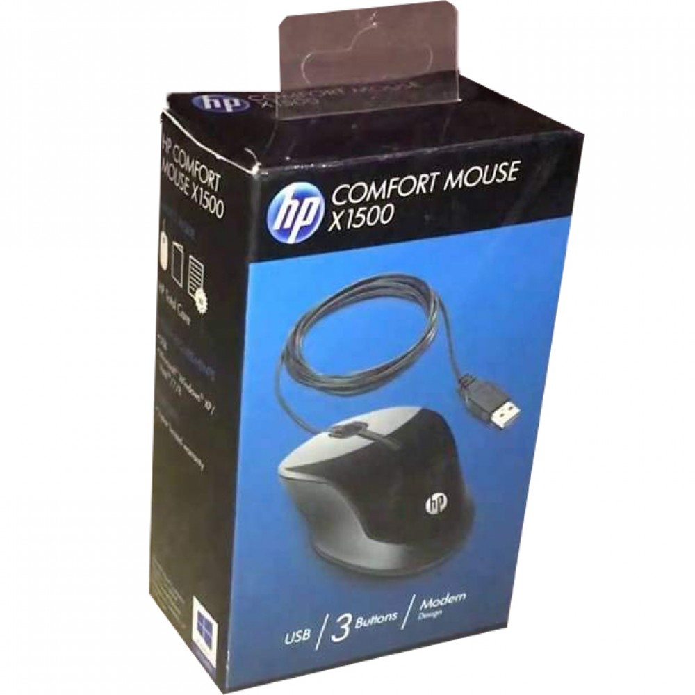HP X1500 Wired USB Mouse Black  Comfort -H4K66AA