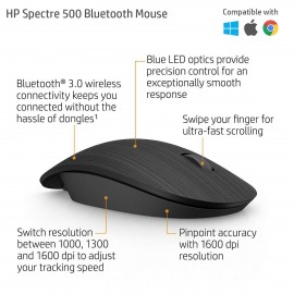HP 500 Spectre  Bluetooth Wireless Mouse (Dark Ash Wood with a Brushed Slate Texture) - 1AM57AA