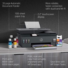 HP 530 All-in-One WiFi Bluetooth LE Ink Tank Color Printer with Scanner, Copier, ID Copy, ADF, USB Connection (Black) - 4SB24A